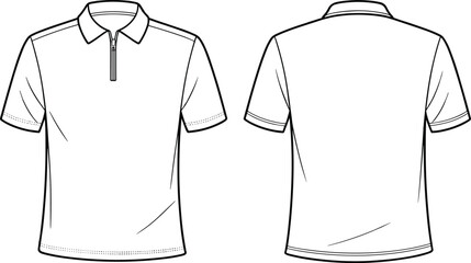 Quarter-zip polo shirt fashion flat, technical garment sketch with short sleeves and clean athletic silhouette, apparel sewing pattern illustration © Su Joy Creatives