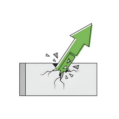 Green Arrow Breaking Through Concrete Block Symbolizing Breakthrough and Growth.