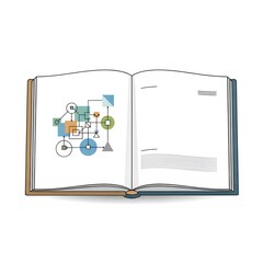 Open Book with Abstract Geometric Illustration on Left Page.