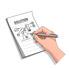 Hand drawing a solution diagram on paper with a pen, illustrating problem-solving and strategic planning.