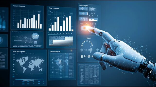 A collage of futuristic AI interface images showing digital data, holographic screens, and human hands interacting with virtual technology in a cyber-inspired environment.
