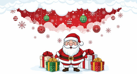 Santa Claus with Gifts in a Snowy Winter Scene Illustration