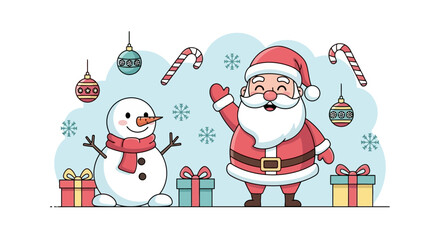 Festive Holiday Icons Santa Claus, Snowman & Christmas Treats