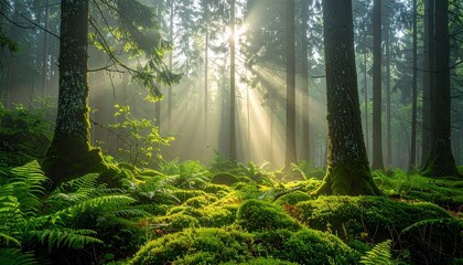 Obraz premium Forest Sunbeams Nature.