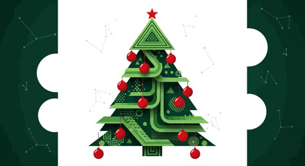 Festive Holiday Season Geometric Christmas Tree with Constellations Background