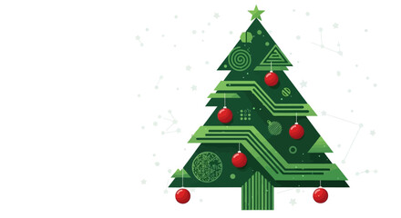 Tech Christmas Tree with Circuit Board Design and Baubles
