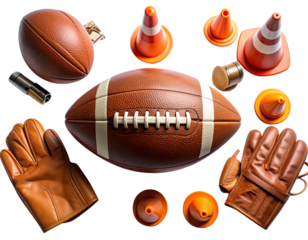 American Football with Minimal Training Gear and Flat-Lay Composition PNG