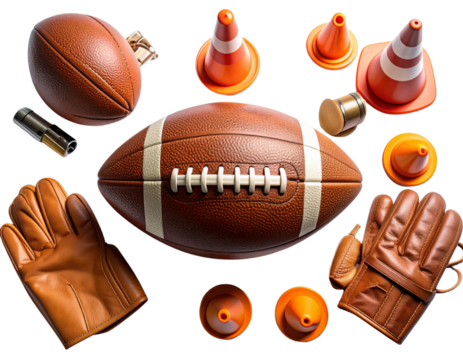 American Football with Minimal Training Gear and Flat-Lay Composition PNG