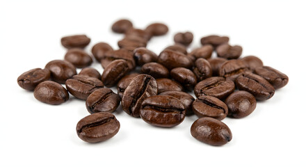 Fototapeta premium Scattered Roasted Coffee Beans Isolated on White Background