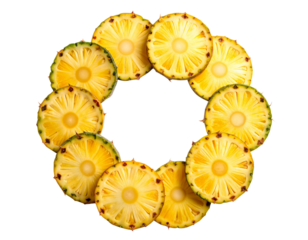 Neat Ring of Golden Pineapple Slices in Fresh Fruit Composition PNG