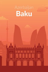 Baku, Azerbaijan An Intricate and Vibrant Cityscape Illustration That Captivates Viewers