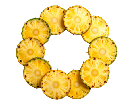 Neat Ring of Golden Pineapple Slices in Fresh Fruit Composition PNG