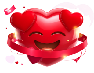  Adorable Heart-Eyes Emoticon with Romantic Elements and Glossy 3D Finish PNG