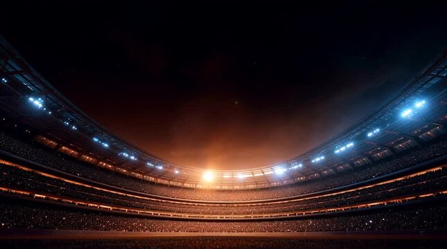 Illuminated sports arena interior with bright floodlight at night