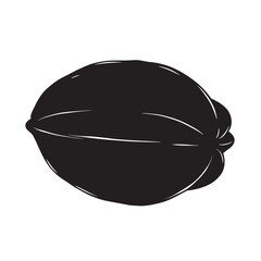 Black and white engraving style illustration of carambola or star fruit, featuring whole and sliced tropical fruits in a pile, perfect for healthy food, juice, vitamin, and Asian cuisine concepts.