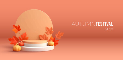 Autumn advertising banner with product showcase