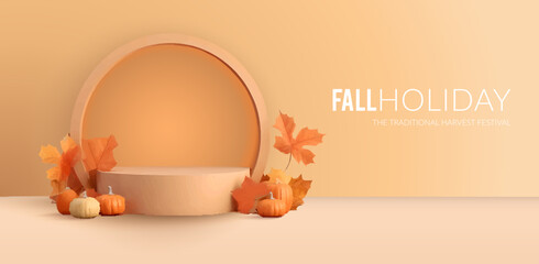 Autumn advertising banner with product showcase