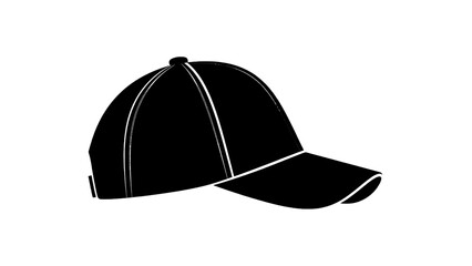 Fototapeta premium Vector illustration&nbsp;of black silhouette icon of a baseball cap with a curved brim, isolated on transparent background 
