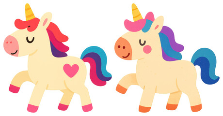 PNG Colorful playful unicorns illustration, element set on transparent background