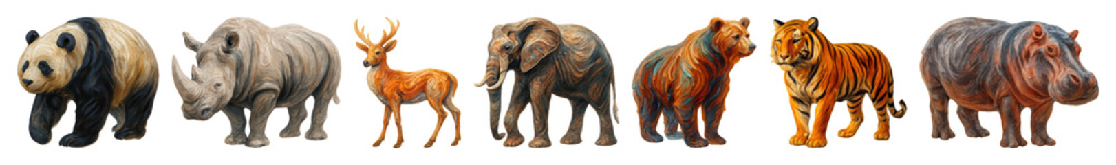 Obraz premium PNG Diverse wildlife animals together, element set on transparent background