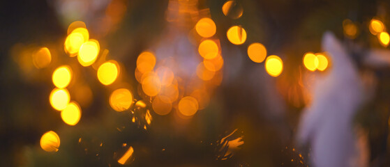 close up blurred background Christmas tree decorations