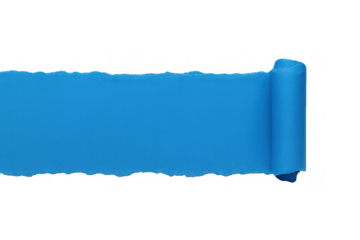 Blue ripped torn paper revealing copy space, horizontal scrolled element showing blank area, transparent background