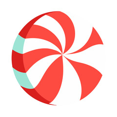 Illustration of a red and white swirled lollipop on transparent background