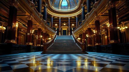Obraz premium Opulent Grand Staircase in a Luxurious Interior Setting.