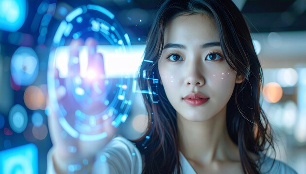 Tech Woman with Blue HUD.