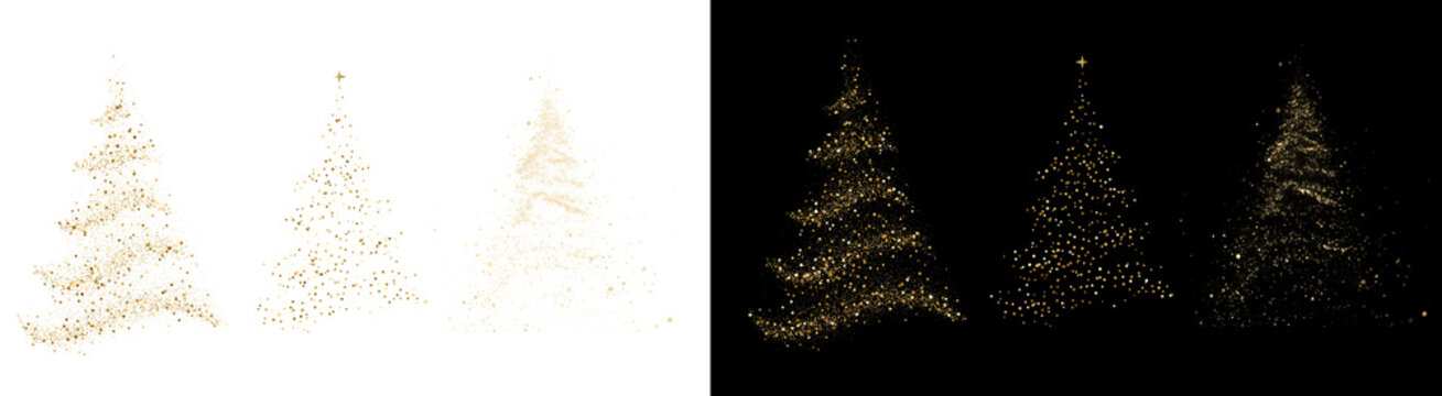 PNG image of&nbsp;Six festive christmas trees sparkle with golden glitter against a creating a magical holiday atmosphere for cards and seasonal designs on transparent background