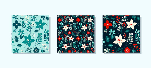 A vibrant and colorful set of floral patterns designed for contemporary modern design projects