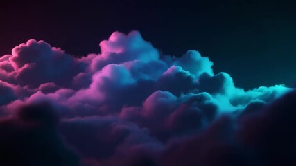 Ethereal dreamscape of glowing magenta and cyan clouds in a surreal, futuristic night sky background - Powered by Adobe