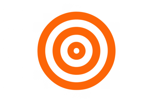 Orange target symbol with concentric circles showing aim, focus, and business goals on transparent background