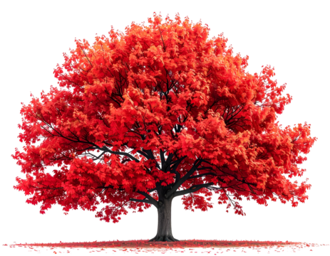 Vibrant deciduous tree displays fiery red foliage
