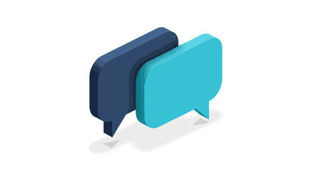 Blue and teal chat bubbles in 3d isometric style on white background