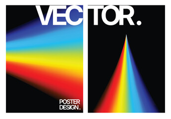 Luminous rainbow light divides space with sharp triangular forms boldly