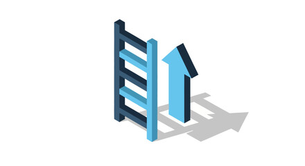 Growth and success concept with blue ladder and arrow in isometric sty