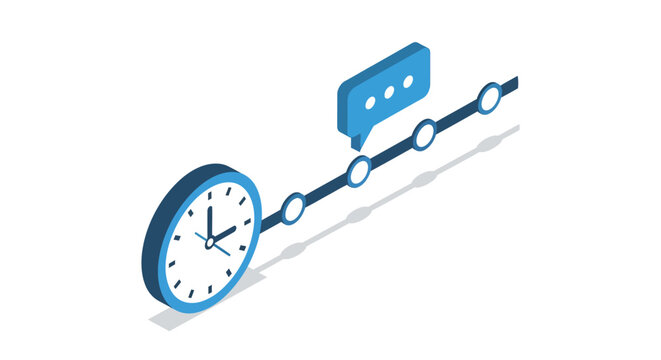 Isometric timeline with clock and chat bubble for project management c