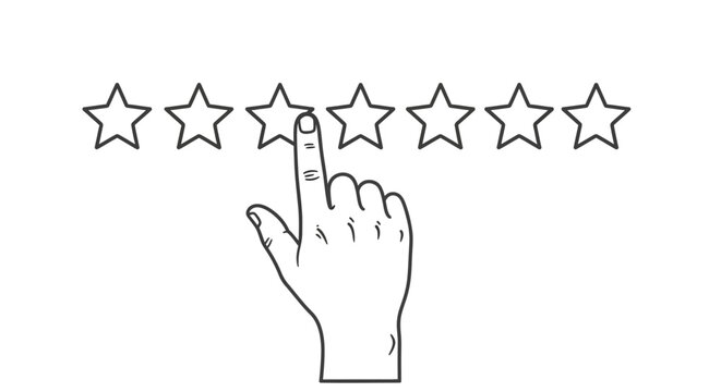 Hand pointing at star rating in minimalist linear design
