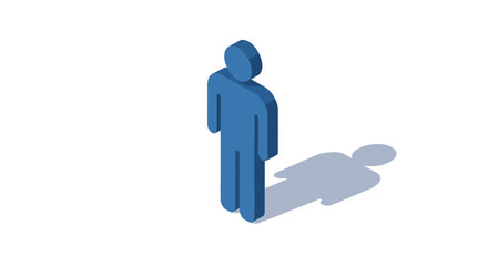 Simplistic blue 3d isometric person icon on white background with shad