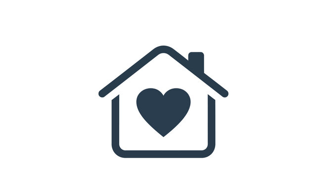 Minimalistic house icon with heart for home and love concepts