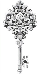 Ornate Floral Key Design in Black and White

