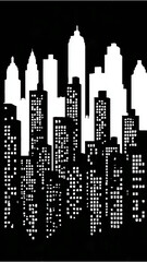 Obraz premium City Skyline Silhouette at Night, Black and White