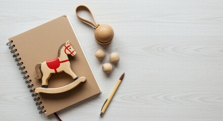 Children's playful toy arrangement home still life minimalist top view