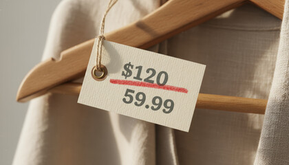 Discounted clothing tag retail store price label shopping close-up sale