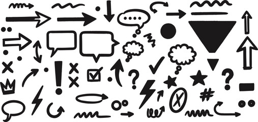 Hand drawn doodle elements collection for design and decoration in black and white