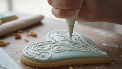 Decorating heart-shaped cookies kitchen food photography home close-up baking