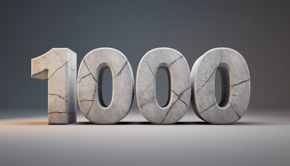 Number one thousand in cracked stone texture, perfect for backgrounds, textures, design elements, milestones, anniversary celebrations, and digital art projects.