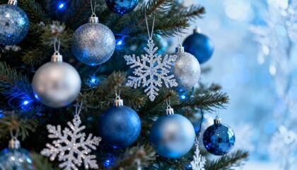 Home celebration close-up of christmas tree decorative ornaments