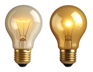 Two glowing incandescent lamps on black background